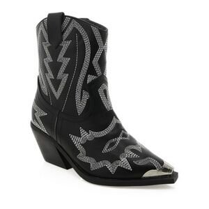 Black and Silver Western Ankle Boots